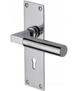 Heritage Brass Bauhaus Low Profile Door Handles On Backplate, Polished Chrome  (sold in pairs)