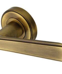 Heritage Brass Century Art Deco Style Door Handles On Round Rose, Antique Brass  (sold in pairs)
