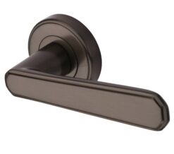 Heritage Brass Century Art Deco Style Door Handles On Round Rose, Matt Bronze (sold in pairs)
