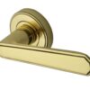 Heritage Brass Century Art Deco Style Door Handles On Round Rose, Polished Brass  (sold in pairs)