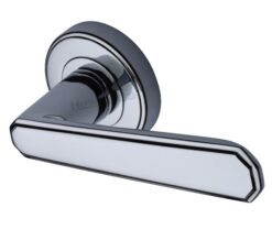 Heritage Brass Century Art Deco Style Door Handles On Round Rose, Polished Chrome  (sold in pairs)