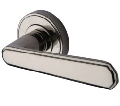 Heritage Brass Century Art Deco Style Door Handles On Round Rose, Polished Nickel  (sold in pairs)