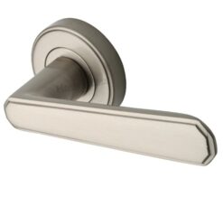 Heritage Brass Century Art Deco Style Door Handles On Round Rose, Satin Nickel  (sold in pairs)