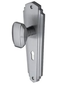 Heritage Brass Charlston Art Deco Style Door Knobs On Backplate, Satin Chrome  (sold in pairs)