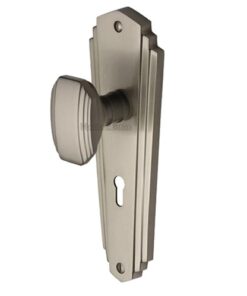 Heritage Brass Charlston Art Deco Style Door Knobs On Backplate, Satin Nickel  (sold in pairs)