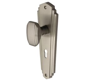 Heritage Brass Charlston Art Deco Style Door Knobs On Backplate, Satin Nickel (sold in pairs)