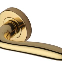Heritage Brass Columbus Polished Brass Door Handles On Round Rose (sold in pairs)