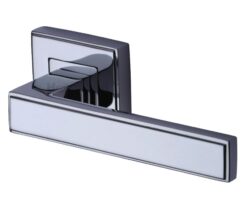 Heritage Brass Linear Polished Chrome Art Deco Style Door Handles On Square Rose  (sold in pairs)