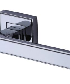 Heritage Brass Linear Polished Chrome Art Deco Style Door Handles On Square Rose (sold in pairs)
