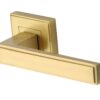 Heritage Brass Linear Satin Brass Art Deco Style Door Handles On Square Rose  (sold in pairs)