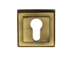 Heritage Brass Art Deco Euro Profile Key Escutcheon, Antique Brass