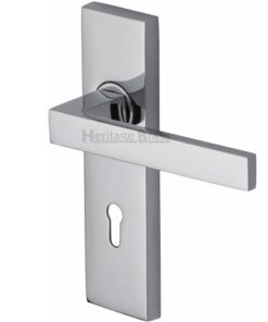 Heritage Brass Delta Door Handles On Backplate, Polished Chrome (sold in pairs)