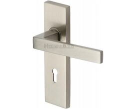 Heritage Brass Delta Door Handles On Backplate, Satin Nickel  (sold in pairs)