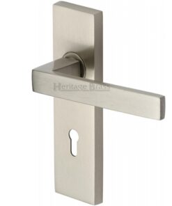 Heritage Brass Delta Door Handles On Backplate, Satin Nickel  (sold in pairs)