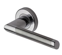 Heritage Brass Ellipse Mercury Finish Satin Nickel With Polished Nickel Edge Door Handles On Round Rose  (sold in pairs)