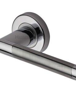 Heritage Brass Ellipse Mercury Finish Satin Nickel With Polished Nickel Edge Door Handles On Round Rose  (sold in pairs)