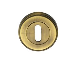 Heritage Brass Art Deco Style Standard Key Escutcheon, Antique Brass