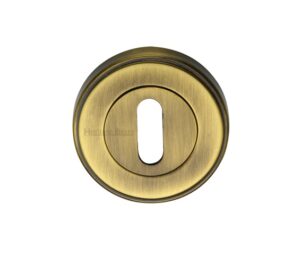 Heritage Brass Art Deco Style Standard Key Escutcheon, Antique Brass