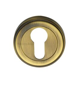 Heritage Brass Art Deco Style Euro Profile Key Escutcheon, Antique Brass