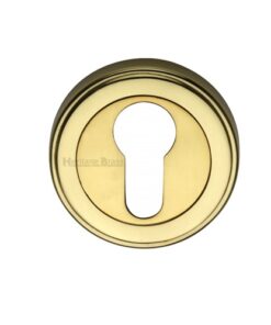 Heritage Brass Art Deco Style Euro Profile Key Escutcheon, Polished Brass