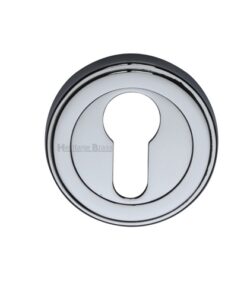 Heritage Brass Art Deco Style Euro Profile Key Escutcheon, Polished Chrome