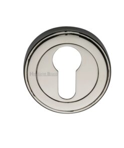 Heritage Brass Art Deco Style Euro Profile Key Escutcheon, Polished Nickel