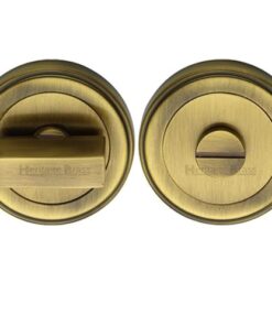 Heritage Brass Art Deco Style Round 53mm Diameter Turn & Release, Antique Brass Finish