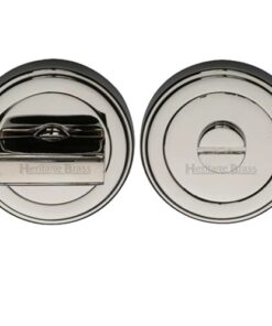 Heritage Brass Art Deco Style Round 53mm Diameter Turn & Release, Polished Nickel Finish