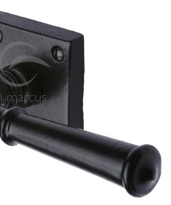 M Marcus Claverley Door Handles On Square Rose, Smooth Black Iron (sold in pairs)