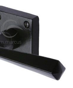 M Marcus Donnington Door Handles On Square Rose, Smooth Black Iron (sold in pairs)