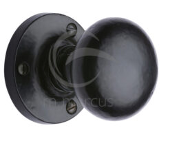 M Marcus Alveley Round Mortice Door Knob, Smooth Black Iron  (sold in pairs)