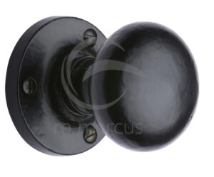 M Marcus Alveley Round Mortice Door Knob, Smooth Black Iron (sold in pairs)