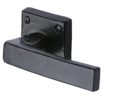 M Marcus Hanwood Door Handles On Square Rose, Smooth Black Iron  (sold in pairs)
