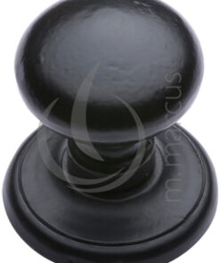 M Marcus Round Centre Door Knob (80mm Dia Rose), Smooth Black Iron