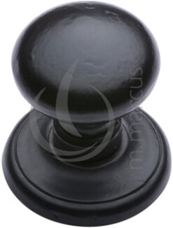 M Marcus Round Centre Door Knob (80mm Dia Rose), Smooth Black Iron