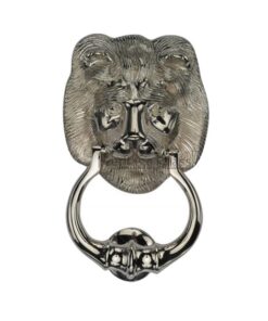 Heritage Brass Lion Head Door Knocker, Polished Nickel