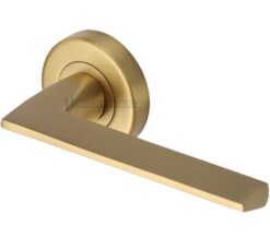 Heritage Brass Pyramid Satin Brass Door Handles On Round Rose   (sold in pairs)