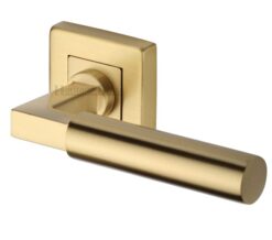 Heritage Brass Bauhaus SQ Satin Brass Door Handles On Square Rose  (sold in pairs)