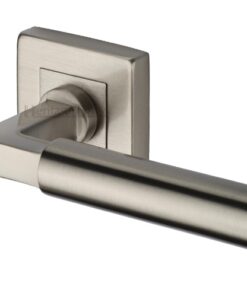 Heritage Brass Bauhaus SQ Satin Nickel Door Handles On Square Rose (sold in pairs)