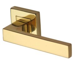 Heritage Brass Delta SQ Polished Brass Door Handles On Square Rose  (sold in pairs)