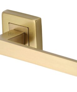 Heritage Brass Delta SQ Satin Brass Door Handles On Square Rose  (sold in pairs)
