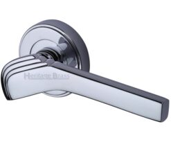 Heritage Brass Tiffany Art Deco Style Door Handles On Round Rose, Polished Chrome  (sold in pairs)