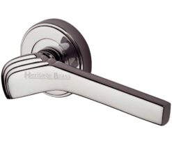 Heritage Brass Tiffany Art Deco Style Door Handles On Round Rose, Polished Nickel  (sold in pairs)