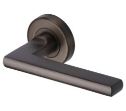 Heritage Brass Trident Matt Bronze Door Handles On Round Rose  (sold in pairs)