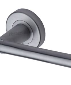 Heritage Brass Challenger Satin Chrome Door Handles On Round Rose (sold in pairs)