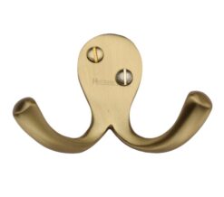 Heritage Brass Double Robe Hook (64mm Width), Satin Brass