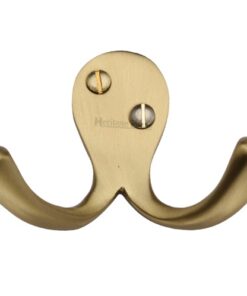 Heritage Brass Double Robe Hook (64mm Width), Satin Brass
