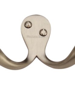 Heritage Brass Double Robe Hook (64mm Width), Satin Nickel