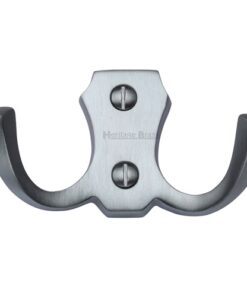 Heritage Brass Double Robe Hook (78mm Width), Satin Chrome