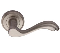 Heritage Brass Lisboa Satin Nickel Door Handles On Round Rose  (sold in pairs)